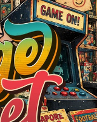 Illustrated arcade cabinet reading Game On