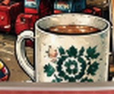Illustrated kopi cup with a floral pattern