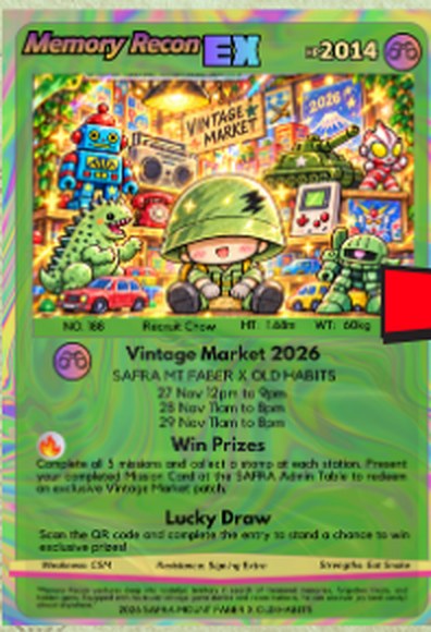 Memory Recon EX collectible card showing the Vintage Market recruit mascot